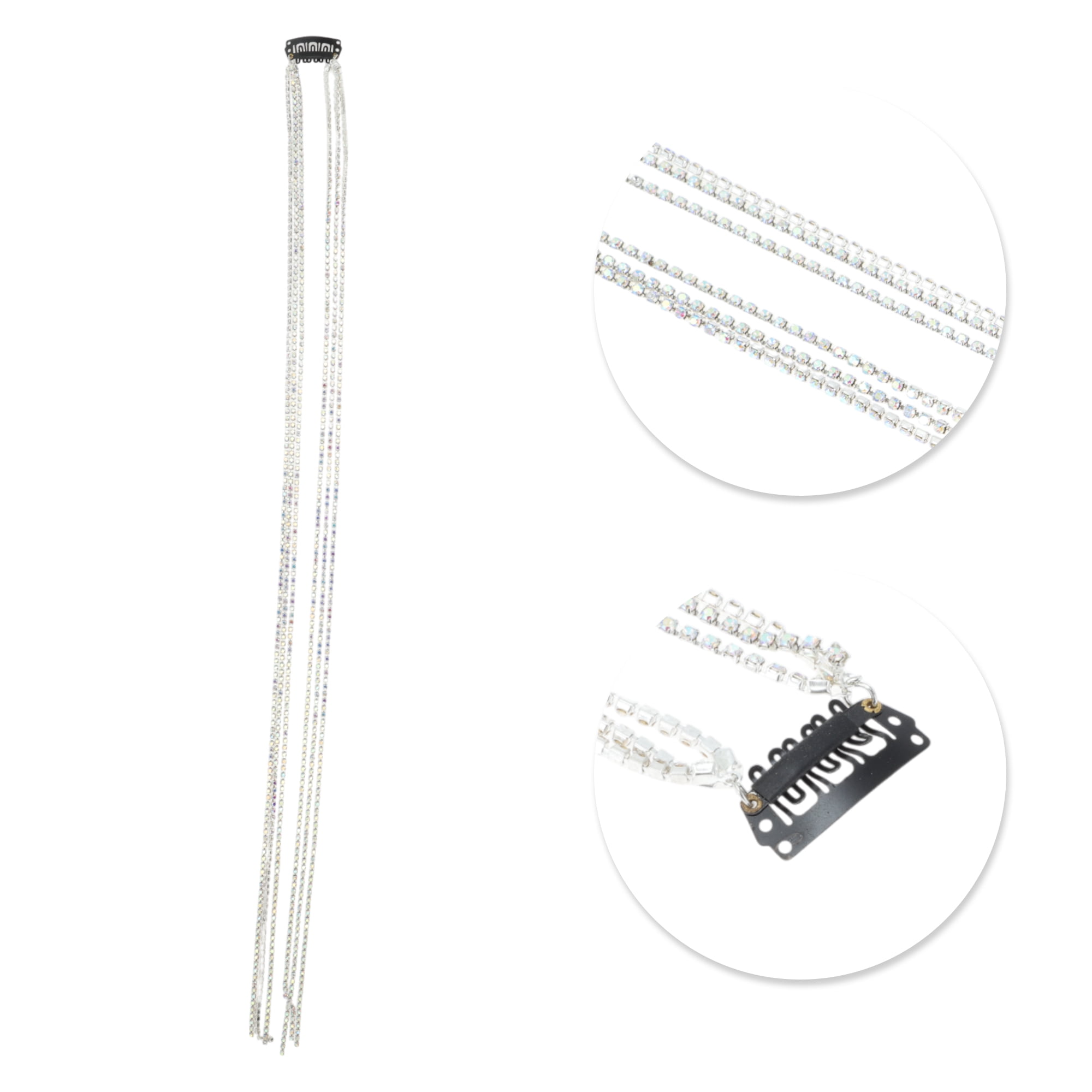 Unique Bargains Colorful Rhinestone Braided Hair Chain 1 Pc Delicate Silver Tone