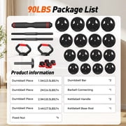 90lbs Free Weight Set with Connector, 5 in1 Dumbbells Set Used as Barbell, Kettlebells, Push up Stand, Fitness Exercises for Home Gym Suitable Men/Women