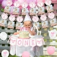 thumbnail image 3 of Pink Bow 1st Birthday Party Decorations Bow Floral Our Sweet Little Girl Is Turning One Backdrop Pink Bow Month Photo Banner Cake Topper for Baby Pincess Girls First Birthday Party Supplies, 3 of 6