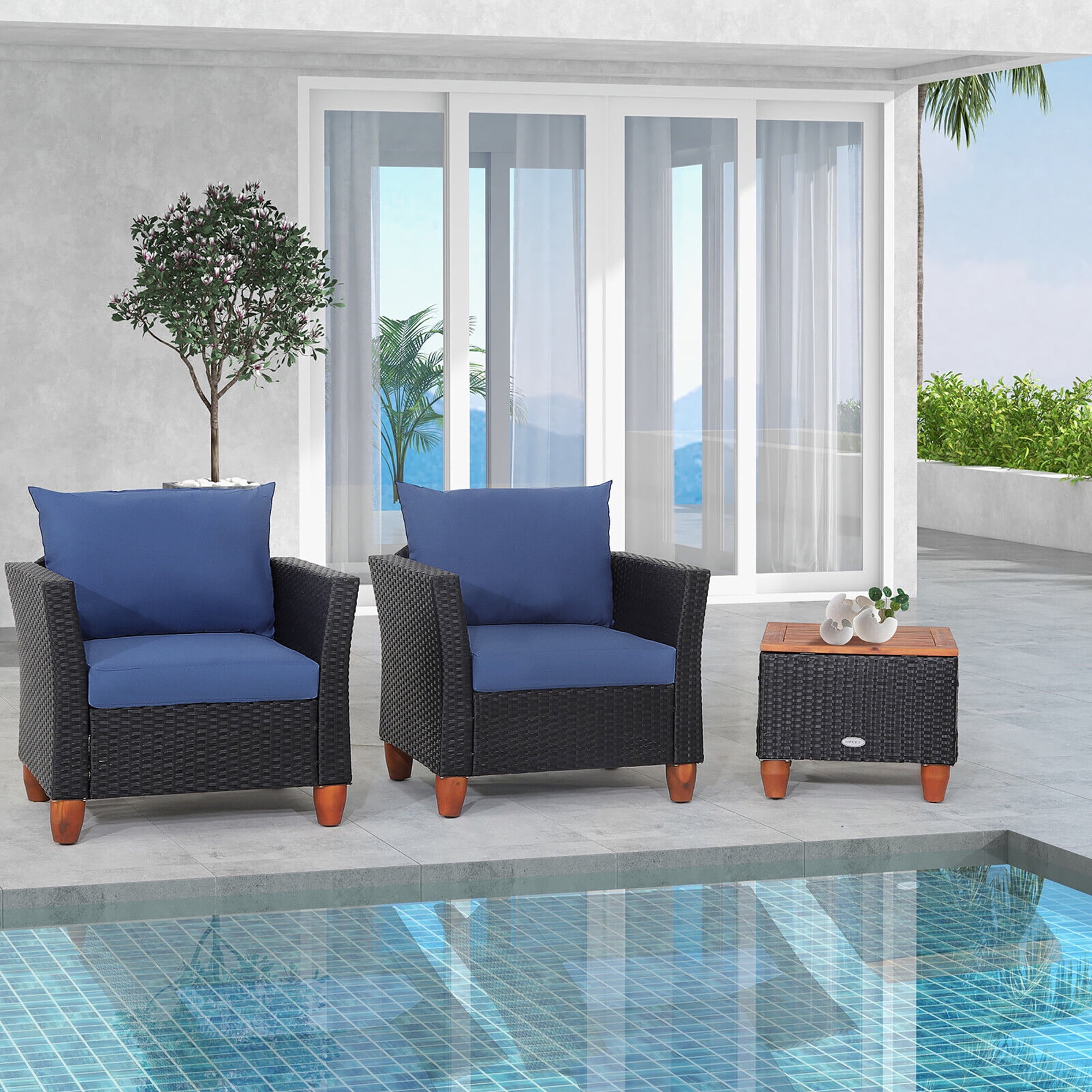 Costway 3PCS Patio Rattan Furniture Set Cushioned