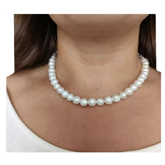 Collar de Perla Cultivada Grande Greg J.M. 10-11 mm Chapa de Oro A045