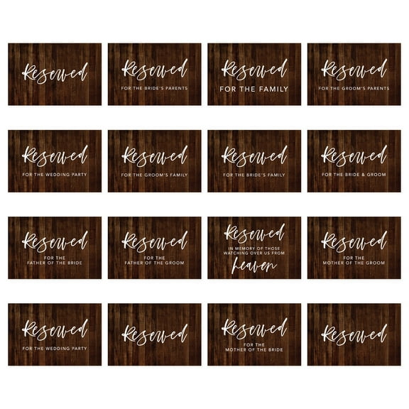 Koyal Wholesale Rustic Wood Table Reserved Signs for Wedding Reception, Ceremony, Foldable Table Tent Cards, 16-Pack