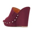 thumbnail image 4 of YDN Women Comfy Open Toe Studded Slide Sandals High Wedge Heels Platform Clogs Mules Slip On Shoes Size 8.5 Wine Red, 4 of 5