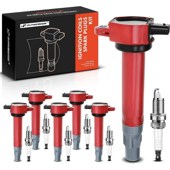 A-Premium Set of 6 (Red) Ignition Coil Pack Iridium Spark Plug Compatible with Chrysler 300 2006-2010, Sebring 2006-2010, Town & Country 2008-2010 & Dodge Avenger 2008-2010