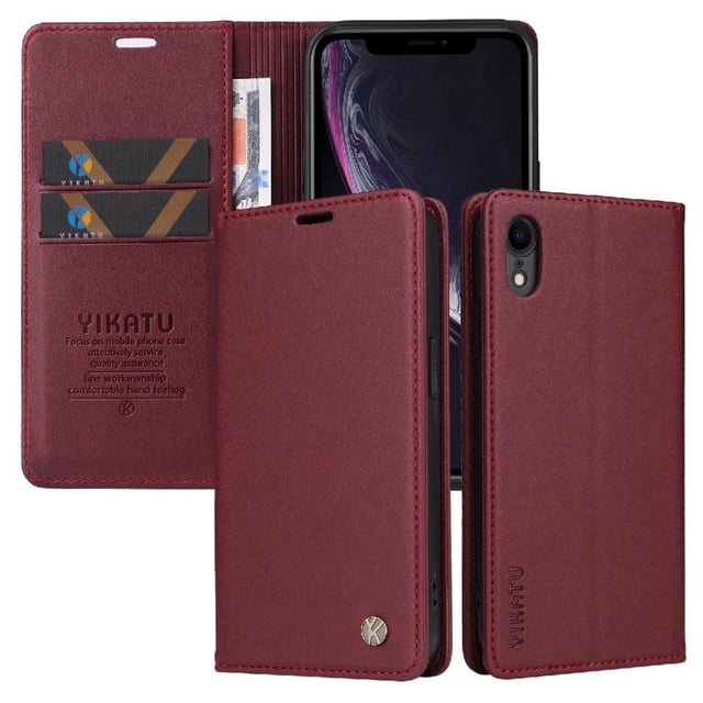Funda para iPhone XR Estuche de Cuero PU Tipo Cartera con Ranuras para Tarjetas y Cierre Magnético