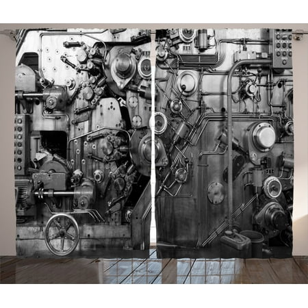 Curtain Outlet Factory Industrial Decor Curtains 2 Panels Set, Modern Times Detail Of Rusted Machine In Factory Physical Equipment And Process, Living Room Bedroom Accessories, By Ambesonne ()