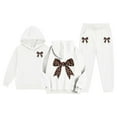thumbnail image 2 of Arlun Hoodies for Teen Girls 2 Piece Outfit Sets Trendy Preppy Cheetah Print Bow Sweatshirts and Elastic Waist Sweatpants Joggers Kids Autumn Winter Casual Stylish Clothes White 160, 2 of 7