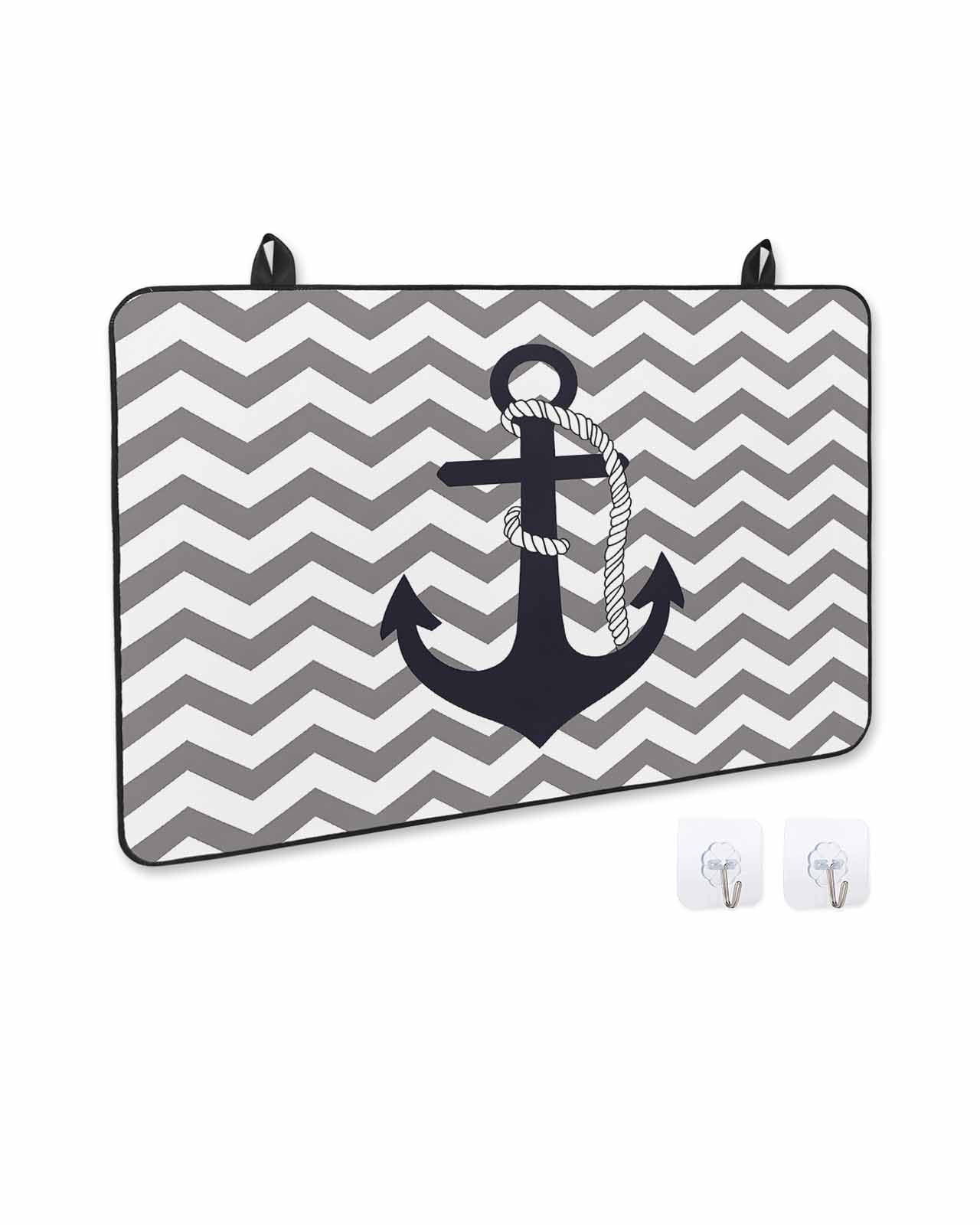 nqOlkjepod Large Induction Cooktop Protector Mat 24"x21", Grey Zigzag Stove Top Covers for Electric Stove, Coastal Nautical Anchor Stripes Decorative Stove Burner Cover Mats, Glass Top Stove Cover