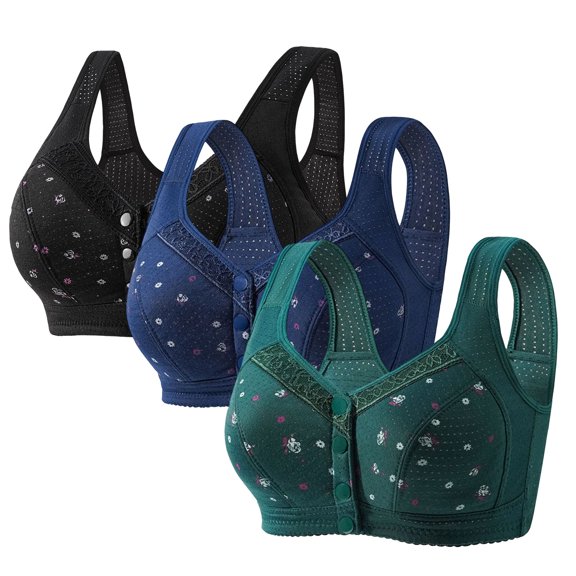 Womens Wireless Bras Soft Wide Coverage Front Snap Anti Droop Wireless Elderly Bralette Sports Bras for Women Multicolor 38