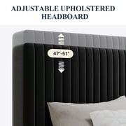 SHA CERLIN Black Queen Size Upholstered Platform Bed Frame with Adjustable Channel Velvet Headboard