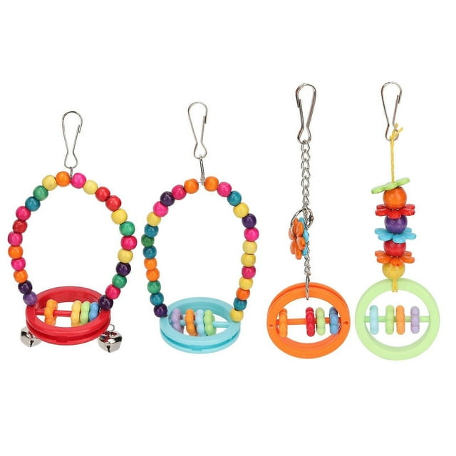 4pcs Bird Swing Toy Colorful Interactive Bite Resistance Parrot Hanging Toys for Parakeet Cockatiel Bird