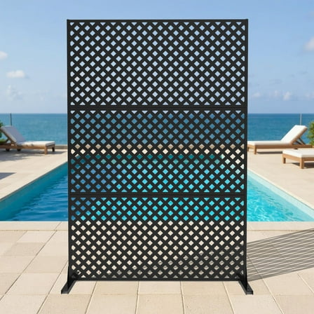 EcoSummer Metal Privacy Screen Outdoor 71"x47", Freestanding Decorative Privacy Fence Panel for Patio, Balcony, Deck, Garden, Indoor, Black Rustic