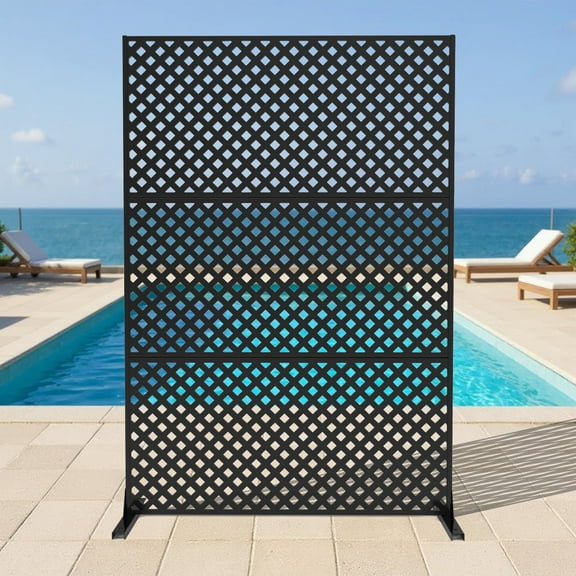 EcoSummer Metal Privacy Screen Outdoor 71"x47", Freestanding Decorative Privacy Fence Panel for Patio, Balcony, Deck, Garden, Indoor, Black Rustic