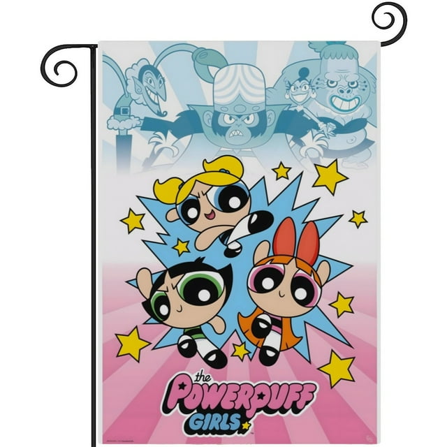 Las Chicas Superpoderosas-bandera de jardín temática. Regalo perfecto para fans, amigos y familiares, ideal para actividades al aire libre y decoración de fiestas.28CM*45CM