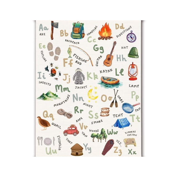 Alphabet Poster, Camping Alphabet Nursery Wall Art Poster Camper Decor, Alphabet ABC Educational Posters Wall Decor for Camper Home Classroom Kids Room Playroom Nursery,