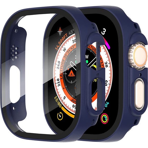 KOMI 2-Pack for Apple Watch Ultra/Ultra 2 49mm PC All-Around Screen Protector Case, Tempered Glass Screen Protector Case Ultra-Thin for iWatch Ultra/iWatch Ultra 2 49mm Protection Cover Blue