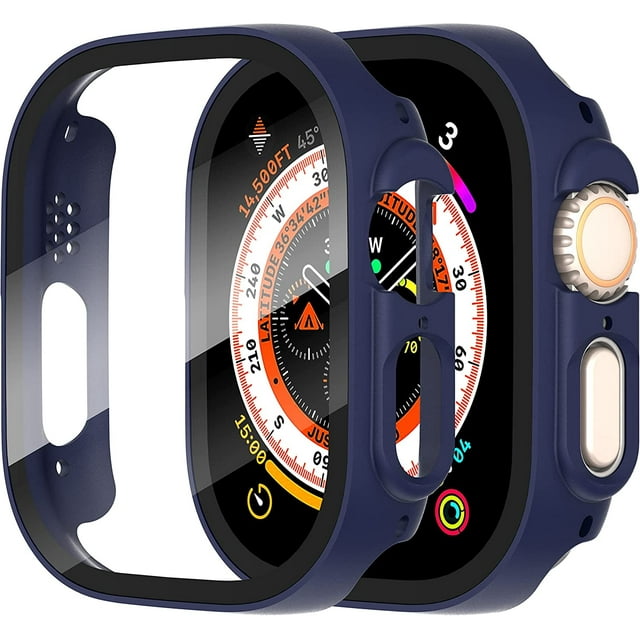 KOMI 2-Pack for Apple Watch Ultra/Ultra 2 49mm PC All-Around Screen Protector Case, Tempered Glass Screen Protector Case Ultra-Thin for iWatch Ultra/iWatch Ultra 2 49mm Protection Cover Blue