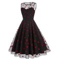 thumbnail image 3 of IBTOM CASTLE Women's 1950s Vintage Dress Short Sleeve Heart Print Mesh Retro Evening Prom Cocktail Party Swing A Line Dress XL Black - Red Heart, 3 of 8