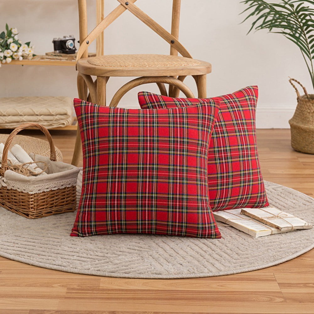 Christmas Pillow Cover 20x20 Set of 4 - Red Tartan Checkered Throw Pillow Cover, Farmhouse Buffalo Plaid Xmas Decorative Cushion Case for Couch Sofa, Christmas Holiday Decor