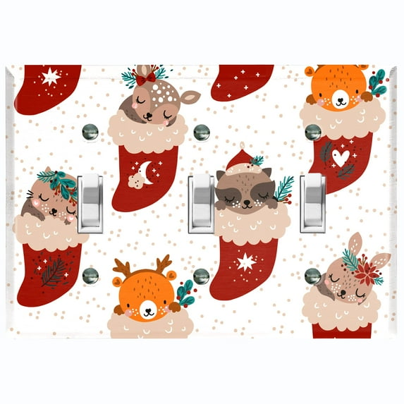 Metal Light Switch Plate Cover Forest Animal Christmas Stockings XMS003