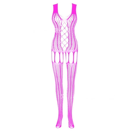 adviicd Fishnets Plus Size Women s Fishnet Lingerie Mesh Bodysuit Lace Smock Lingerie for Women Hot Pink M