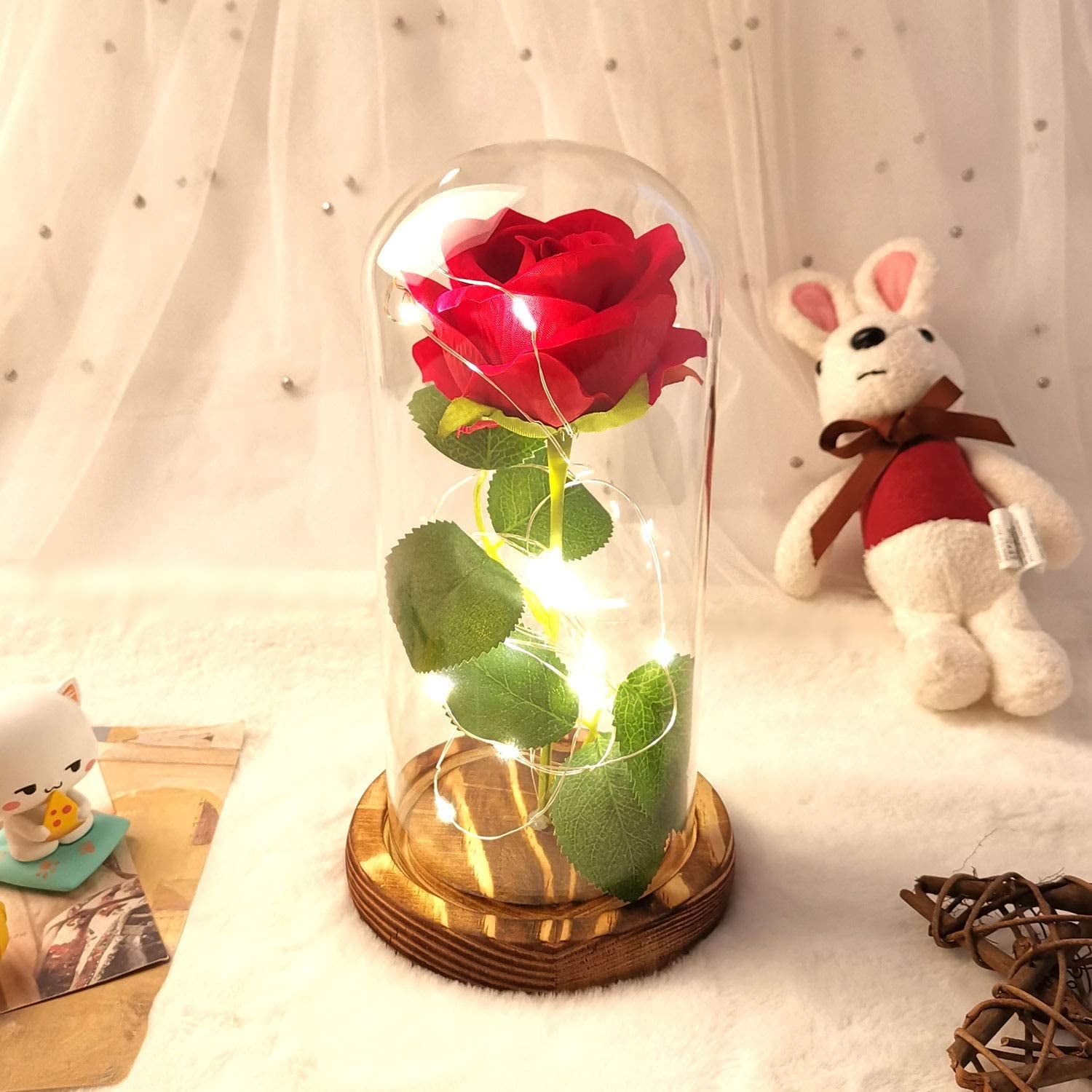 Glass Roses for Romantic Night,Forever Perfect Rose Flower Decoration for Mother's Day Valentines Day Wedding Christmas Thanksgiving Gift Beauty and The Beast Rose Christmas Gifts for Mom for Birthday Colorful light