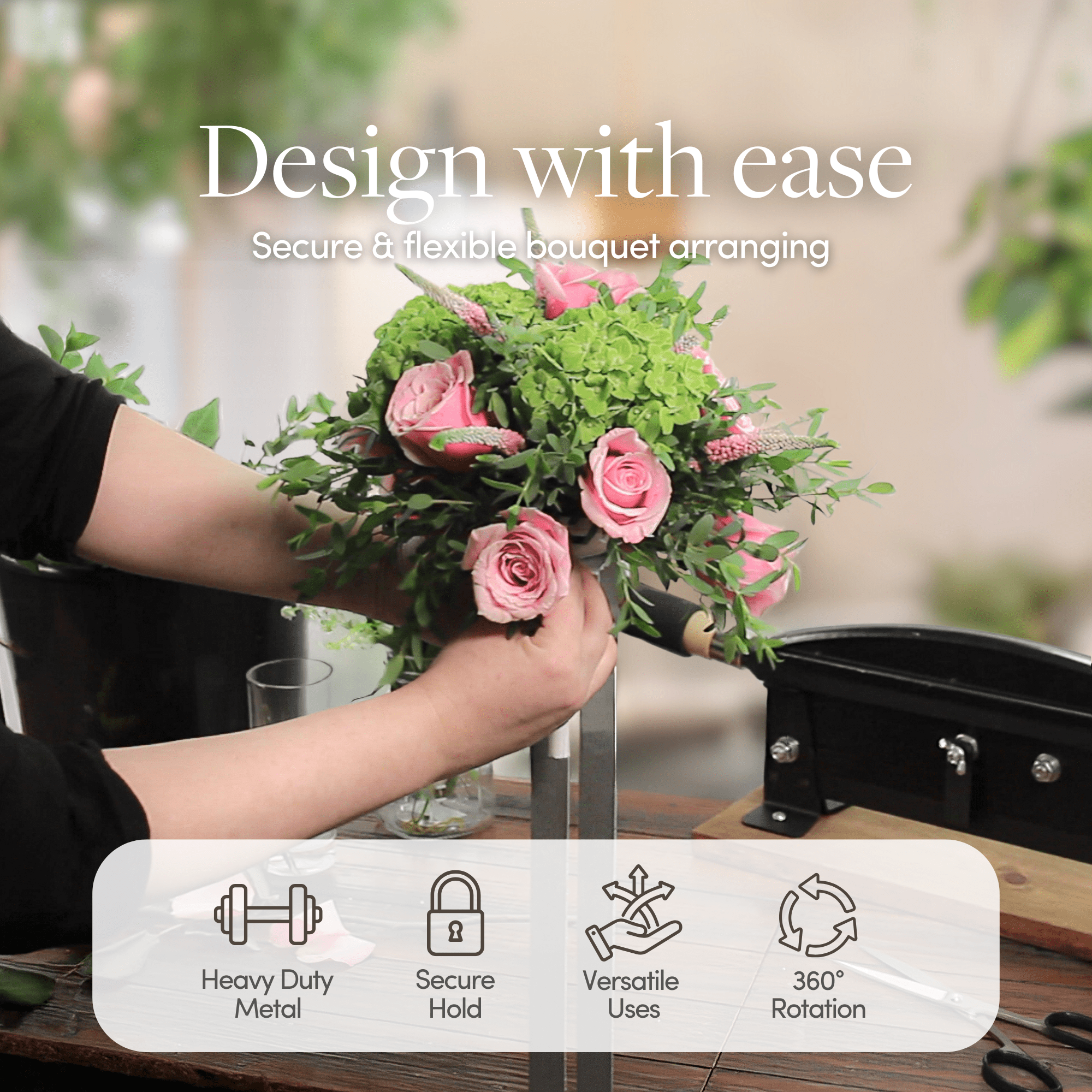 Holiday Designs - Floral Bouquet Holder Mounting Stand – Heavy Duty Metal Workbench Clamp for Wedding Bouquet Holder Handles – Adjustable & Secure Design Tool for Florists