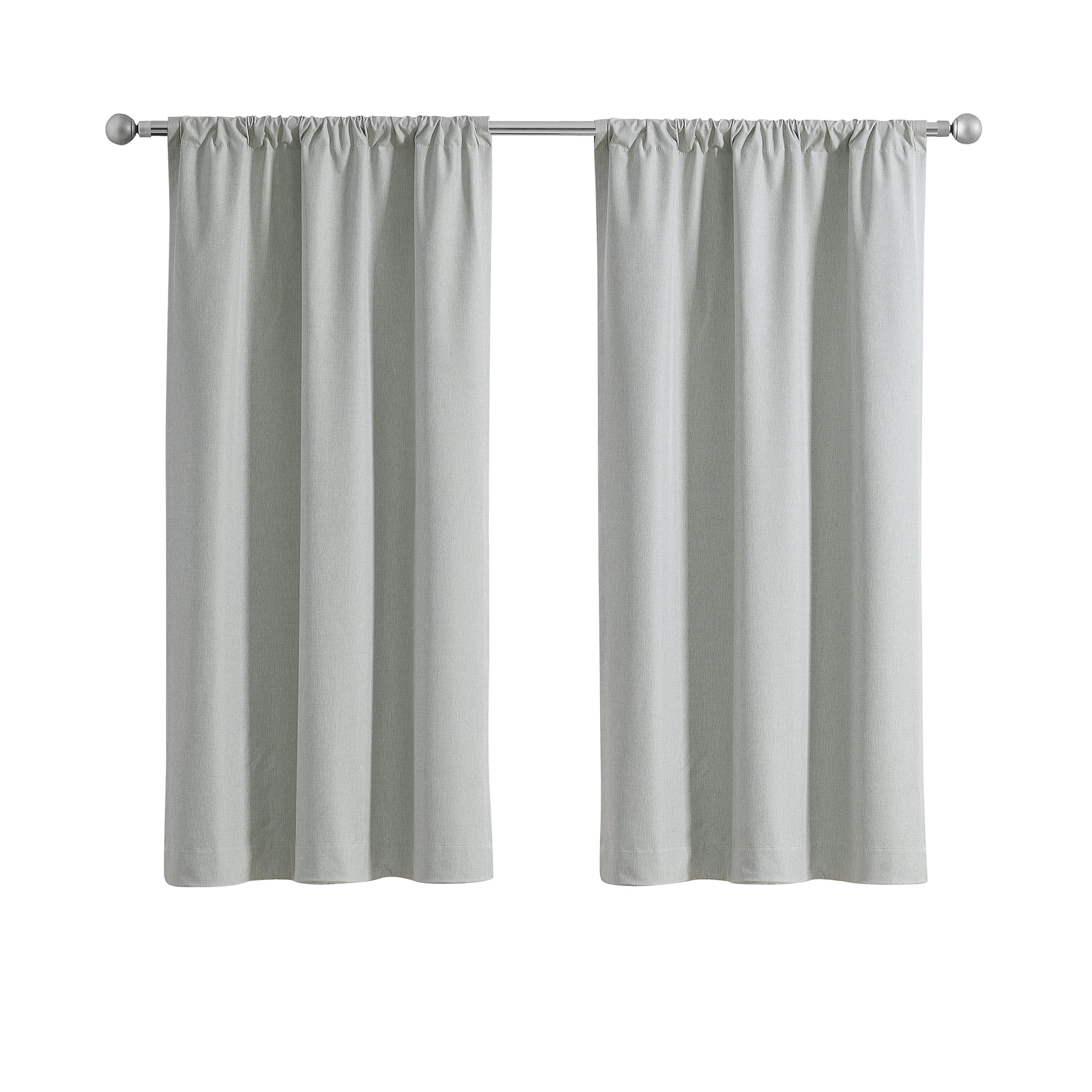 Mainstays Iris Linen Look 100% Blackout Curtain Panel Pair, Set of 2 Room Darkening Drapes for Bedroom, Green, 37"W x 63"L