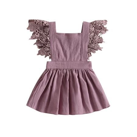 

Qtinghua Toddler Baby Girls Princess Dresses Lace Fly Sleeve Square Neck Tutu Dress Summer Party Clothes