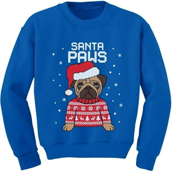 Tstars Unisex Boys Ugly Christmas Sweatshirt – Santa Paws Pug Dog Funny Holiday Shirt for Kids