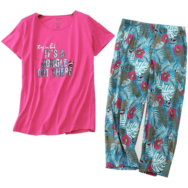 Hauts de Vêtements de Nuit pour Femmes avec Pantalons Capri Pyjama Sets