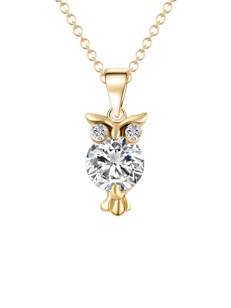 Women Jewelry 18k Rose Gold Plated Owl Pendant Necklace Snake Bead Long Chain
