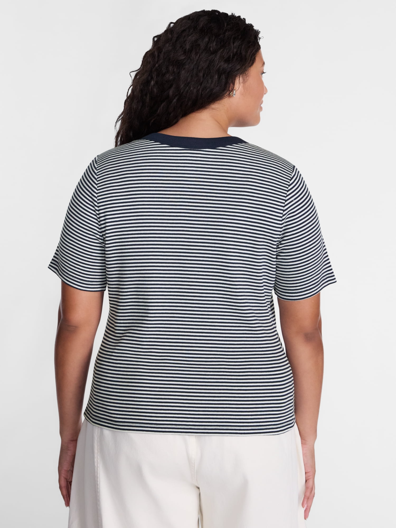 Terra & Sky Women's Plus Ribbed Henley Top with Short Sleeves, Sizes 0X-5X