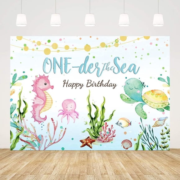 7x5ft Under The Sea Backdrop 1st Birthday Decorations for Boy Girl Seahorse Corals Photography Background Oneder