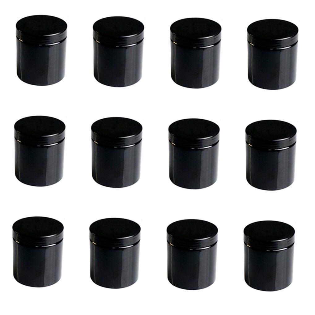 KHBUAB 12Pcs Black Plastic Cosmetic Jars Leak Proof Cream Containers for Travel Storage