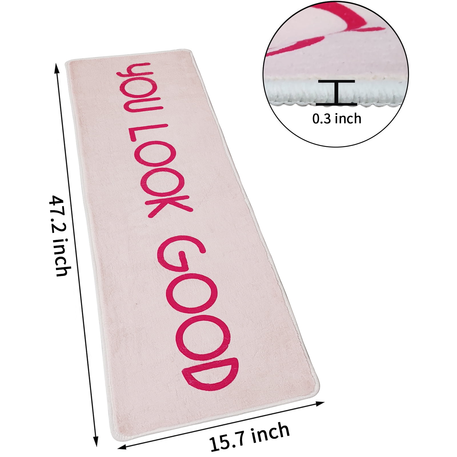 You Look Good Bath Mat Hot Pink, Cute Long Pink and White Runner Rug, Absorbent Non Slip Bathroom Mat, Funny Bathroom Decor for Bedroom Hallway Kitchen, Soft Plush Washable Shower Rug 16"×48"