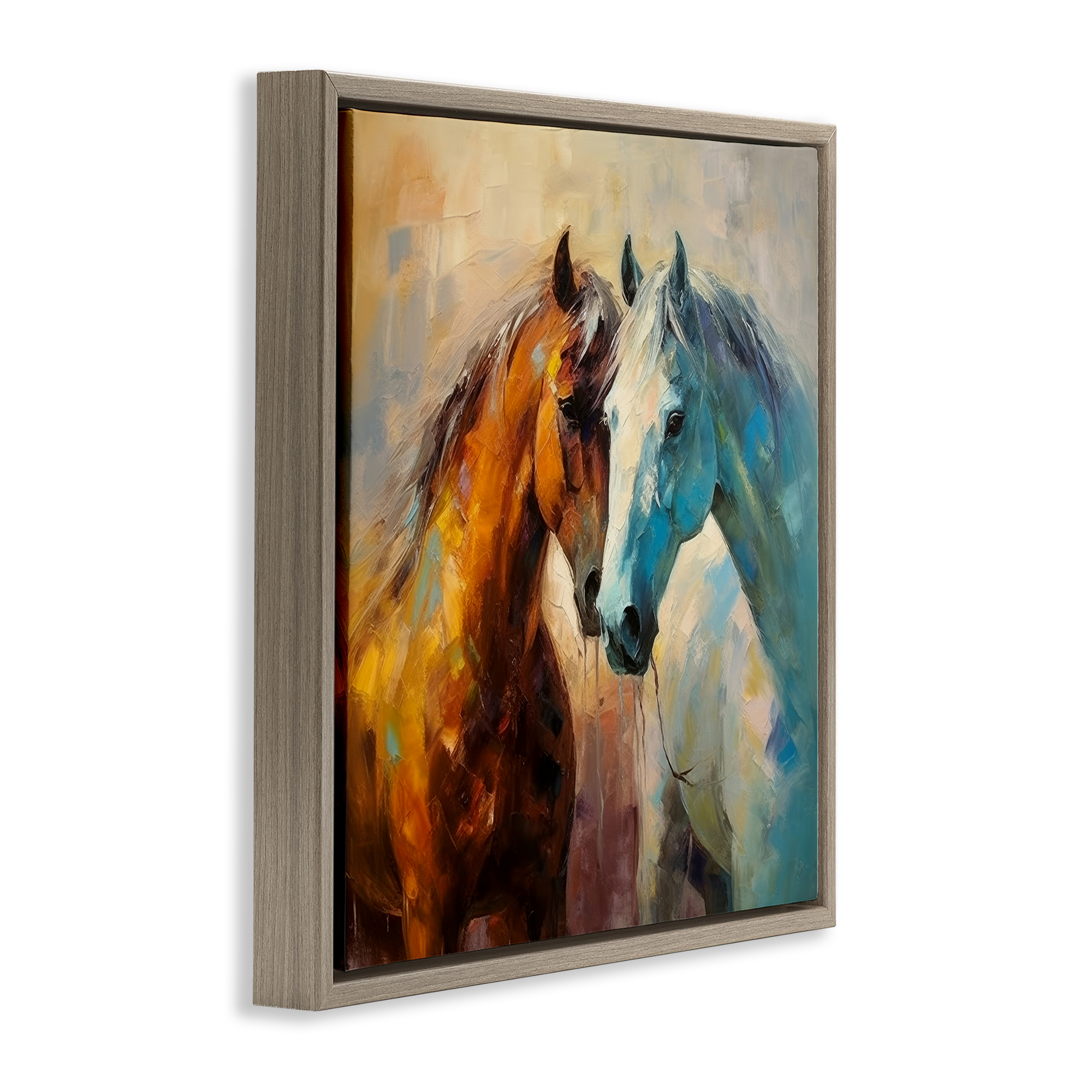 Stupell Industries Painterly Horse Pair Animals & Insects Painting Brown Floater Framed Canvas Art Print Wall Art, 18 x 18