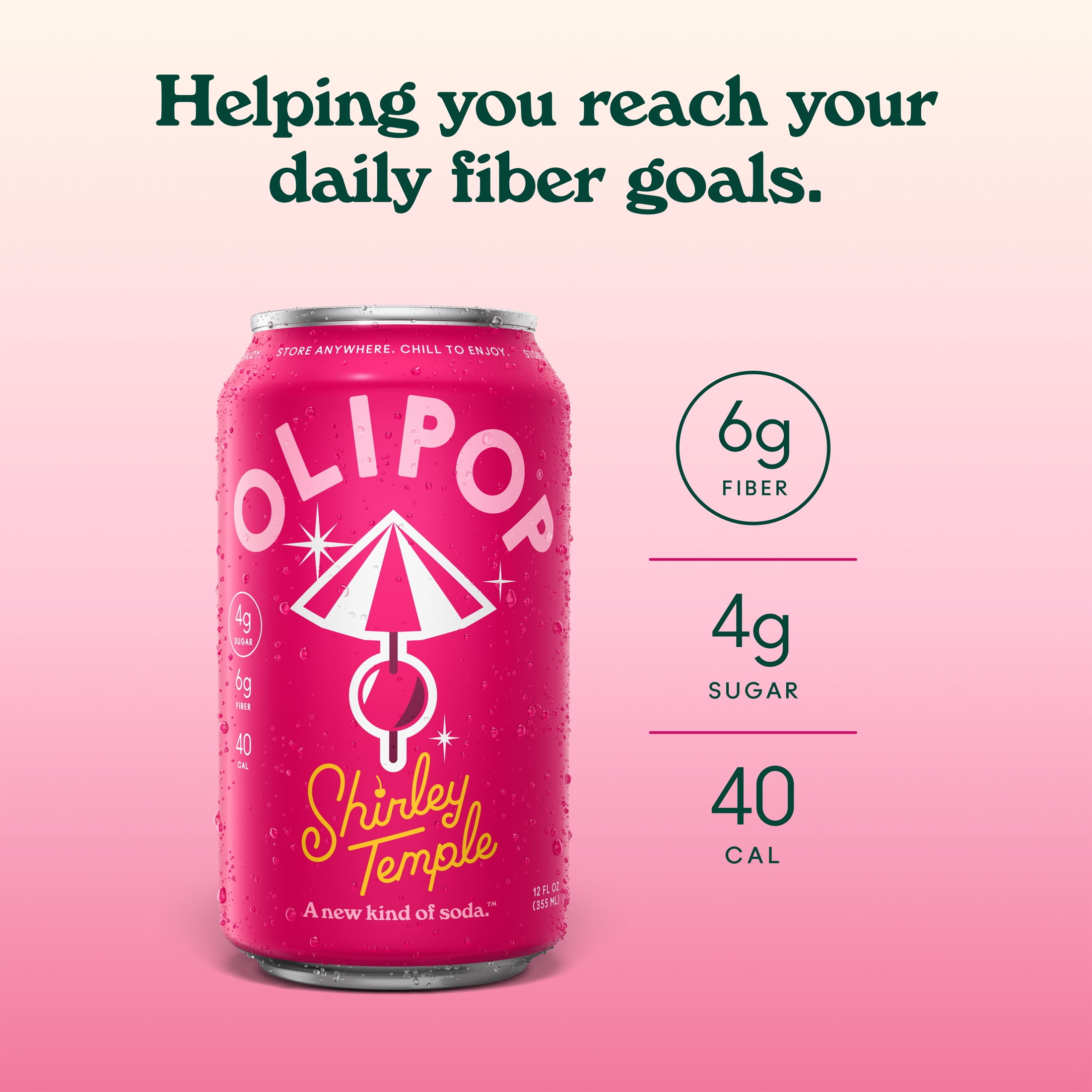 Olipop Prebiotic Soda Pop, Shirley Temple, High Fiber, 12 fl oz