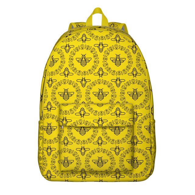 Adorable Bee Pattern Backpack – Honeycomb Bumble Bee Cartoon Print Bookbag for Outdoor Travel and School