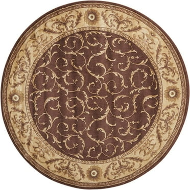 Nourison Somerset Floral Brown 5'6" x ROUND Area Rug, (6 Round)