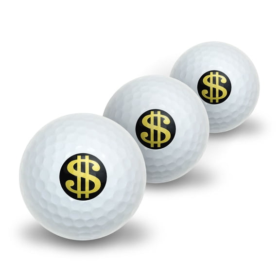 Dollar Sign Gold and Black Novelty Golf Balls 3 Pack