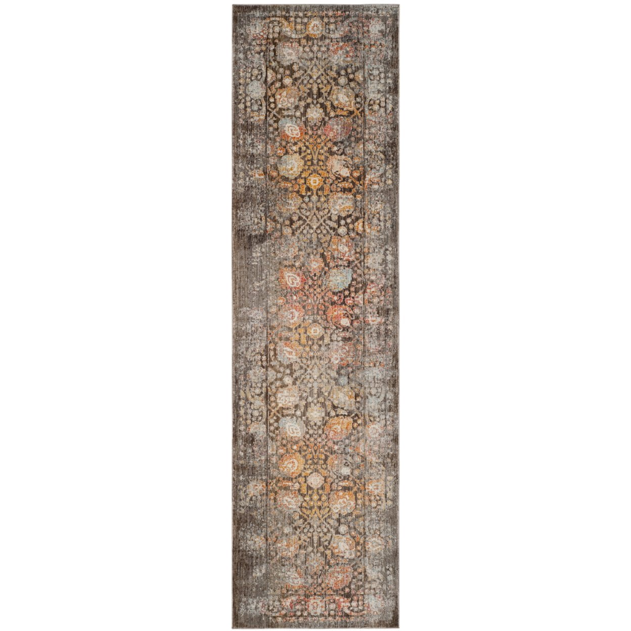 SAFAVIEH Vintage Persian Algernon Floral Bordered Polyester Runner, Brown/Multi, 2'2"x10'