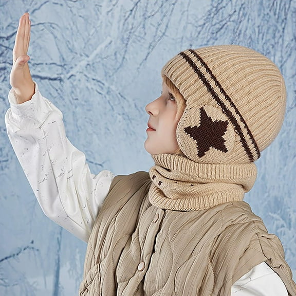 Aueoeo 2Pcs Kids Winter Hat and Scarf Set Winter Hats Toddler Ear Protection Beanie Hat Warm Scarf for Kids Boys Girls