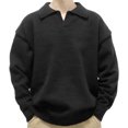 thumbnail image 1 of EGNMCR Chandail pour Homme Chandail Uni à Manches Longues Chandail à Col à Revers Col en V, 1 of 6