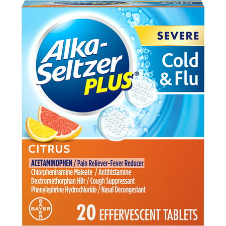 Alka-Seltzer Plus Severe Cold & Flu, Citrus Effervescent Tablet, (Best Over The Counter Cold Medicine For Kids)