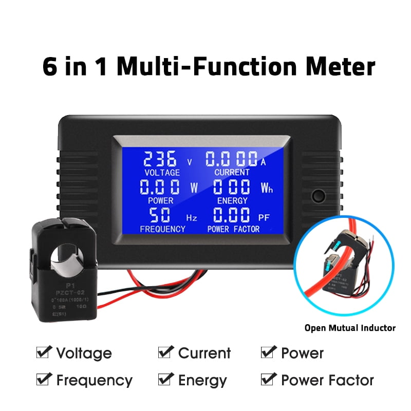 AC 80-260V LCD Digital 0-50A Watt Power Combo Meter Ammeter Voltmeter 110V 220V 