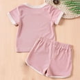 thumbnail image 4 of Cethrio Kids Girls Cotton Outfit Sets, Summer Short Sleeve Solid Color T-shirts and Shorts Pink Size 1-5T, 4 of 8