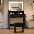 thumbnail image 1 of QinaQin Modern 32-Inch Dressing Table Set, 3-Color LED Mirror with Power Outlet, 2 Drawers, Stool and Hair Dryer Rack, Bedroom Vanity Desk, 1 of 6
