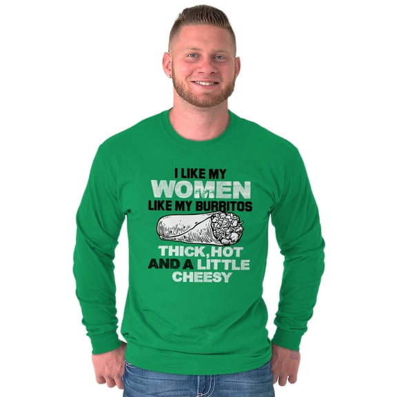 Thicc Hot Burrito Funny Taco Tuesday Men's Long Sleeve Tee T Shirt Brisco Brands 2X