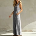 thumbnail image 5 of Casual Summer Sleeveless Jumpsuit With V-Neck Button Front And Striped Pattern, Solid Loose Fit, 5 of 7